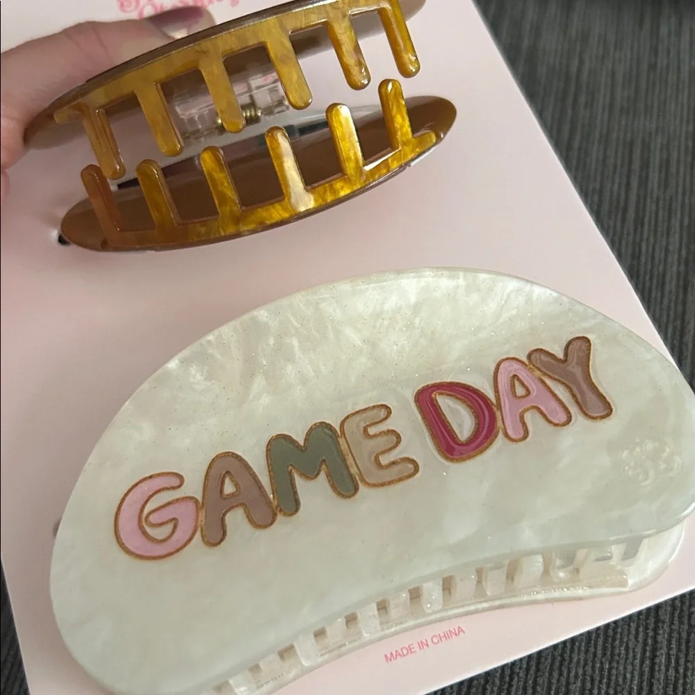 FRASIER STERLING Football Game Day Hair Claw Clips 2 pack NEW